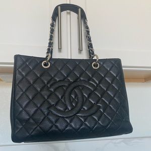 CHANEL Black GST Grand Shopping Tote Bag Quilted Caviar Leather